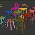 Various Designed Stools With Different Colors Wooden And Metal Legs Styles