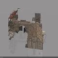 Medieval Architectural Model Featuring Hinged Door Stone Cottage And Watch Tower 3d model