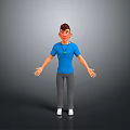 3D Character Model Wearing Blue T Shirt Gray Pants White Shoes And Green Necklace