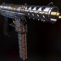 Futuristic Mechanical Pistol With Highly Detailed Metallic Structure And Blue Accents