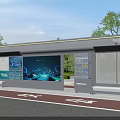 Modern Bus Station Exterior Design with Digital Display City Night View Canopy and Trees