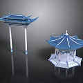 Chinese Traditional Gateway And Pavilion With Blue Roofs And White Pillars