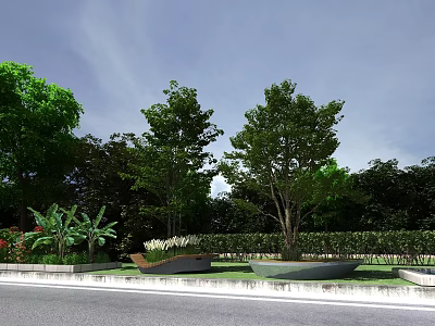 Lush Garden Landscape Design With Diverse Trees Greenery And Well Maintained Lawn Area 3d model