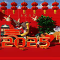 2025 Chinese New Year Photo Spot With Red Lanterns Crane And Gold Ingots Decoration