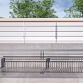 Outdoor Railings With Stainless Steel Horizontal Bars Vertical Balusters Orange Top And Green Trees