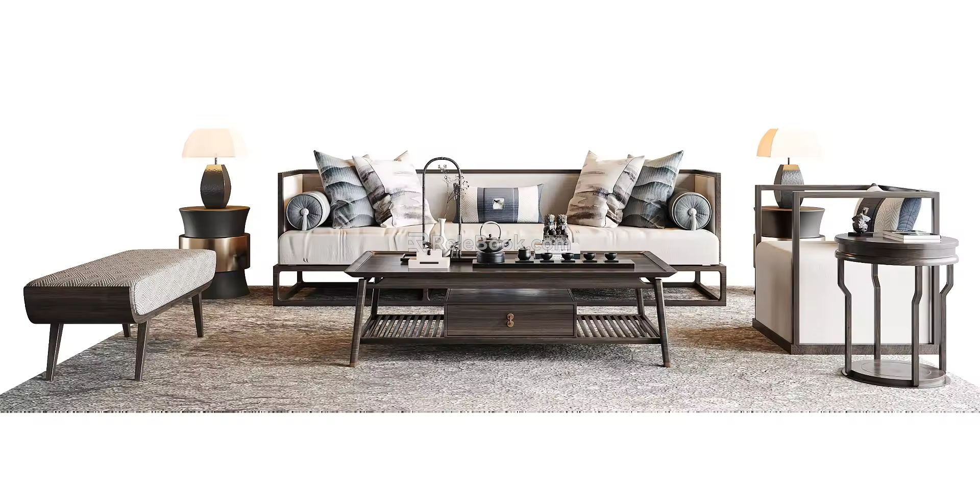 New Chinese Sofa Coffee Table Combination 3d model