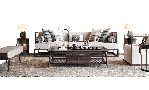 New Chinese Sofa Coffee Table Combination 3d model