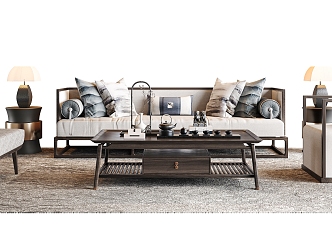 New Chinese Sofa Coffee Table Combination 3d model