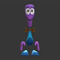 Purple Cartoon Creature With Big Eyes Smiling Face Orange Bow Tie Blue Pants Pink Shoes