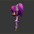 3D Cartoon Woman Character With Pink Pigtails Purple Eyes White Gloves And Golden Skateboard