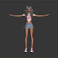 Anime Style 3D Girl Model With Pink Top Denim Skirt And Pink Sneakers
