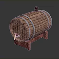 Wooden Storage Barrel With Metal Hoops Tap And Stand For Home Use