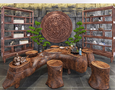 New Chinese root carving tea sea tea table 3d model