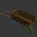 Vintage Wooden Hand Cart With Four Spoked Wheels And Solid Wood Construction