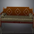 Elegant Red Wooden Sofa With Diamond Patterns Gray Cushion And Gold Accents On Frame And Armrests