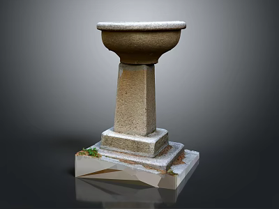 Classic Stone Water Basin Structure With Circular Bowl And Square Base Details 3d model