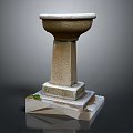 Classic Stone Water Basin Structure With Circular Bowl And Square Base Details 3d model