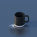 Daily Necessities Including Black Mug And Transparent Small Glass Cup On Blue Background