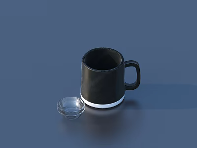 Daily Necessities Including Black Mug And Transparent Small Glass Cup On Blue Background 3d model