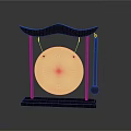 Traditional Gong Instrument With Wooden Frame Round Metal Disc Hanging Mallet And Sturdy Base