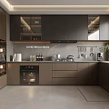 Modern Kitchen Interior With Dark Cabinets Island Countertop And Appliances