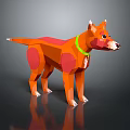 Polygonal Orange Dog with Red Patches and Green Collar 3D Model on Gray Background