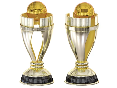 Two Gold And Silver Trophies With Golden Ball Top And Black Base Design 3d model