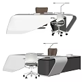 Modern Office Desk With White And Black Design And Ergonomic Chair For Workspace