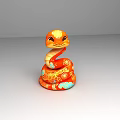 Adorable Orange Cartoon Snake With Decorative Cloud Patterns And Smiling Face 3d model