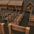 Rustic Log Cabin Architecture With Wooden Bridge And Fence Details