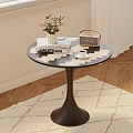 Modern Side Table With Black And White Pattern Books Vase Radio And Coffee Cup
