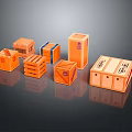 Various Orange Storage Boxes In Different Sizes With Stacked Design And Labels 3d model