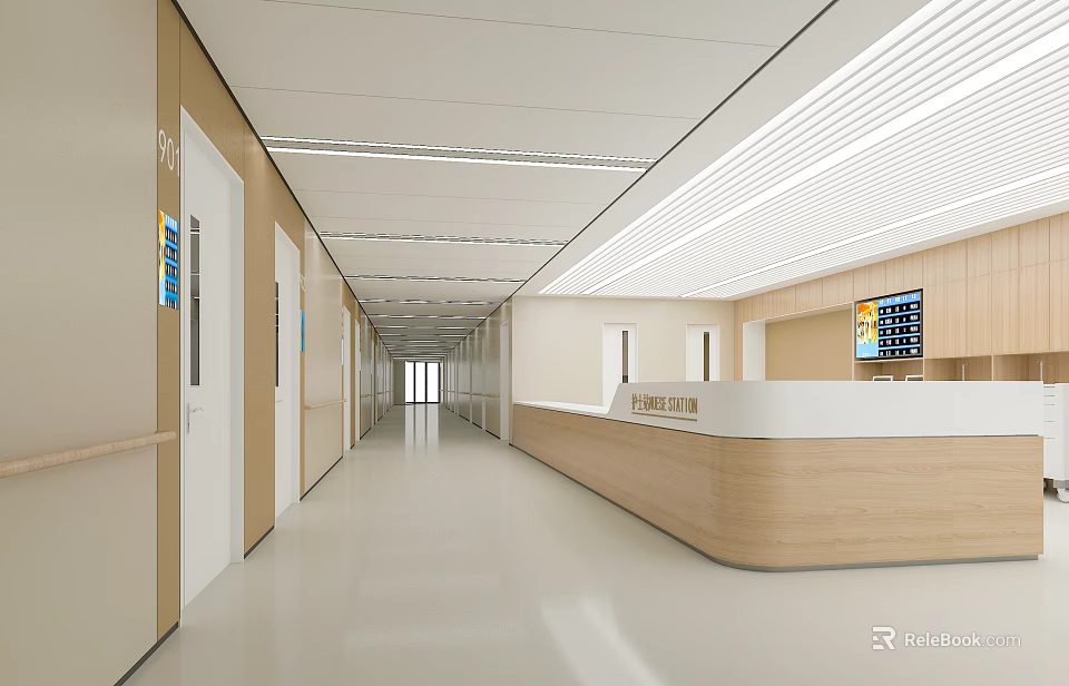 Hospital Outpatient Clinic Modern Bright Clean Corridor With Reception Desk Clinic Doors And Electronic 3d model 