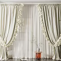 Light Beige Ruffled Curtains With White Sheer Panels And Green Plant In Room Interior