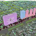 Aerial Planning of Modern Urban District with High Rise Buildings Green Areas and Road Layout