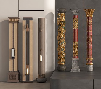 New Chinese Style Column Corner Column Villa Column 3d model