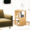 Modern Wooden Side Table With Multi Tiered Design Table Lamp Books And Wine Bottles