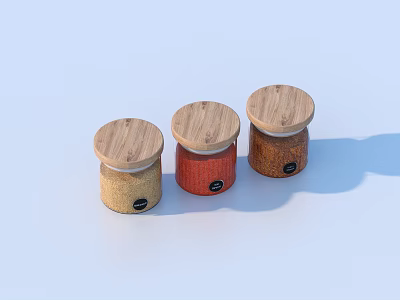 Glass Storage Jars With Wooden Lids For Kitchen Spices In Beige Red Brown 3d model