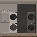 Modern Laundry Room With Stacked Washer Dryer Cabinets Blinds And Plant