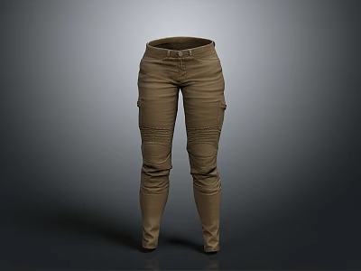 Brown Cargo Trousers With Multiple Pockets And Stitched Design Details 3d model