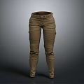 Brown Cargo Trousers With Multiple Pockets And Stitched Design Details 3d model