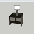 Black Nightstand With Open Storage Compartments And Table Lamp With White Lampshade 3d model