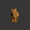 Handcrafted Orange Rhinoceros Sculpture Standing With Horn Ears Tail On Black Background
