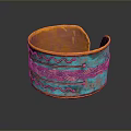 Handcrafted Turquoise Blue Cuff Bracelet With Orange Edges And Wavy Patterns