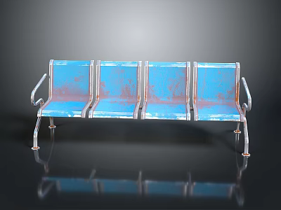 Blue Vintage Dining Chairs With Metal Frame Four Seats On Sleek Reflective Surface 3d model