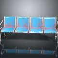 Blue Vintage Dining Chairs With Metal Frame Four Seats On Sleek Reflective Surface