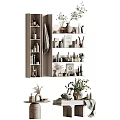Daily Washing Products Organized Shelf Display With Bottles Jars Towels And Potted Plants