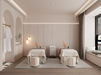 Elegant Beauty And Hair Salon Interior With Treatment Beds Soft Lighting And Modern Decor 3d model