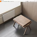 Simple Indoor Stool With Wooden Frame And Brown Padded Seat