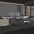 Modern Office Interior With Desk Computer Ergonomic Chairs Sofa And Plants 3d model